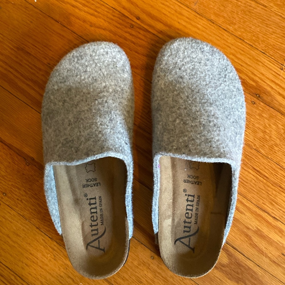 autenti gray felted boiled wool slip on clog leather made in spain 37